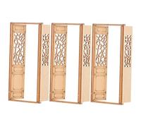 EPIGEIST 3pcs Mini Wooden Dollhouse Doors Double Opening DIY Wooden Door Chinese Hui Style Architectural Model Accessories for Dollhouses Creative Play and Decorative Projects