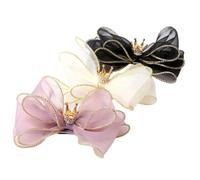 EPIGEIST 3pcs Organza Bowknot Hairpins for Hair Clips Grip Party Hair Accessories Black Yellow Purple
