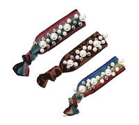 EPIGEIST 3pcs Pearl Leopard Hair Ring Pearl Scrunchie Scrunchies for Elastic Hair Bands for Ponytail Leopard Printed Adjustable Fabric