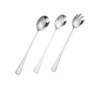 EPIGEIST 3pcs Stainless Steel Kitchen Utensils Set with Extended Handles Multi-Functional Salad Fork Spoon and Strainer for Tossing and Serving Lightweight Tableware for Home Picnics