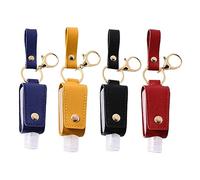EPIGEIST 4 Sets PU Leather Keychain Bottles for Lotion Liquid Soap Dispenser Portable Travel Containers with Key Holder Pouch in Yellow Black Red for Skincare