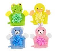 EPIGEIST 4Pcs Cartoon Body Scrubber Gloves for Fun Animal Shower Mitts Duck Frog Rabbit and Soft Durable Bath Gloves for Exfoliating and Cleaning Arms Legs