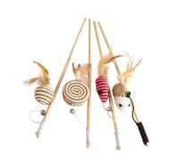 EPIGEIST 4pcs Cat Teaser with Wooden Sticks Interactive Mouse and Bell Design Engaging Indoor Cat Play for Kittens and Adult Random Style
