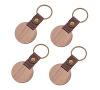 EPIGEIST 4pcs Leather Wooden Keychain Blanks DIY Craft Supplies for Car House Keys Tags Creative Ornament Accessories for Home Office Travel Anniversary Presents