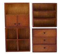 EPIGEIST 4pcs Miniature Wooden Storage Rack Walnut Finish Tiny Dollhouse Furniture Realistic Mini Wood Cabinet Bookcase Models for Display and Decoration