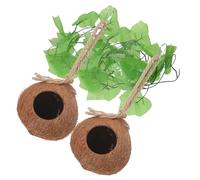 EPIGEIST 4pcs Small Natural Coconut Shell Pet Nest with Realistic Vine Decorations Reptile Living House for Lizards and Semi-arboreal Pets and Practical Habitat