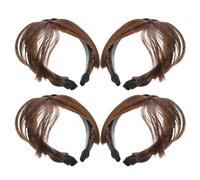 EPIGEIST 4pcs Synthetic Braided Hair Headband with Front Bangs Extensions Adjustable Fringe Wigs Topper for Natural Gray Coverage and All-day Comfort Light Brown