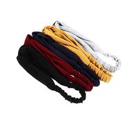 EPIGEIST 5 Pcs Knitted Cotton Hairbands for Women Elastic Cross Plain Headband in Grey Black Mustard Navy Comfortable Stretch Hair Wraps for Daily Wear and Parties