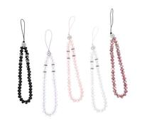 EPIGEIST 5pcs Beaded Phone Charm Chains Cute Crystal Cellphone Lanyard Straps for Women Girls Colorful Pink White Black Wine Red Purple Decorative Wrist Straps