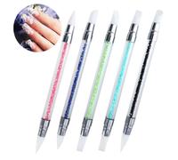 EPIGEIST 5pcs Nail Art Silicone Carving Pens Set with Acrylic Rhinestone Handles Soft Non-absorbent Gel Polish Dotting Brushes for Manicure Cuticle Cleanup and Detailed Nail Decorations