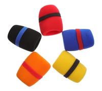 EPIGEIST 5pcs Thickened Sponge Mic Covers Microphone Protective Windshield Sleeves with Groove Design Dustproof for Handheld Karaoke Black Red Yellow Orange