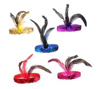 EPIGEIST 5pcs Vintage Flapper Plumage Headband Set with Sequins Elastic Bands, Party Favor Hair Accessories for Women’s Dance and Costume Events