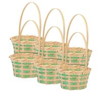 EPIGEIST 6 Pcs Woven Flower Baskets Handheld Bamboo Storage Baskets for Artificial and Fresh Flowers Decorative Multi-purpose Round Green Small