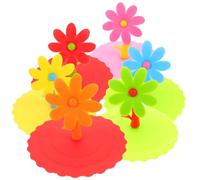 EPIGEIST 6pcs Cartoon Silicone Cup Lids Adorable Flower-shaped Mug Covers in Colors Orange Green Pink Yellow Blue Red Sealing Silicone Drink Covers for Hot Beverages