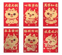 EPIGEIST 6pcs Chinese Red Envelopes Foil Dragon Design Cartoon Lucky Packets for Chinese New Year 2024 Spring Festival Traditional Money Packets