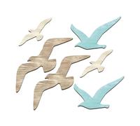 EPIGEIST 6pcs Wooden Seagull Wall Decor Vintage Mediterranean Style Sea Bird Sculptures Coastal Nautical Hanging Ornaments for Living Bedroom Dining