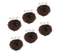 EPIGEIST 6set Rattan Bird Nest with Realistic Artificial Eggs Handmade Twig Nest for Garden Balcony Easter Wedding Home Party Christmas Tree Decoration