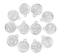 EPIGEIST 72pcs Zodiac Sign Alloy Pendants for Necklace Bracelet Jewelry Making Antique Silver Star Charms with Double Sided Engraving Durable Lightweight Metal Alloy DIY Supplies