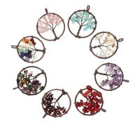 EPIGEIST 8pcs Handmade Tree of Life Chakra Charms Pendant Mini Natural Crystal Gemstone DIY Jewelry Making Accessories for Necklaces and Earrings Gift for Women