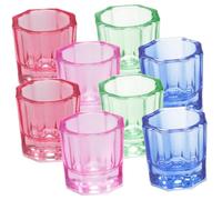 EPIGEIST 8pcs Multi-function Glass Nail Dappen Cups for Manicure Nail Art Small Octagonal Crystal Mixing and Cleaning Dishes for Liquid Powder and Pen Washing and Portable Random Color