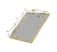 EPIGEIST Antique Golden Square Mirror Tray with Bird Accent Retro Decorative Vanity Organizer for Jewelry Perfume Cosmetics and Low-maintenance Serving Plate for Home Coffee Shop Hotel