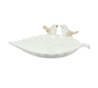 EPIGEIST Ceramic Bird Leaf Jewelry Tray Embossed Ring Plate Organizer for Earrings Necklace Keys Multi Functional Desktop Storage Dish White Serving Tray for Bathroom Kitchen