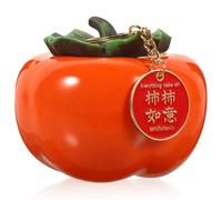 EPIGEIST Ceramic Persimmon Decor for Year Living Countertop Decoration Creative Cartoon Fruit Shape Snack Canister Aesthetic Ornament for Home Office