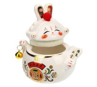 EPIGEIST Ceramic Rabbit Tea Canister Cute Animal Figurine Kitchen Storage Jar Multi-function Tea Container for Home Office Party Decorative White Bunny Jar