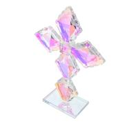 EPIGEIST Crystal Cross Ornament Standing Base Handmade Transparent Glass Figurine for Christian Table Display Christmas and Easter Decoration Traditional Religious Home Ornament with Light