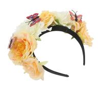EPIGEIST Day Dead Headband with Realistic Butterfly and Yellow Peony Flowers Vintage Floral Crown for Mexican Halloween Costume Party Cosplay and Festival Accessories