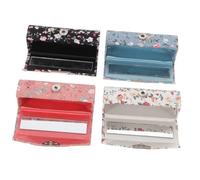 EPIGEIST Embroidered Lipstick Organizer 4pcs Floral Pattern Portable Makeup Case with Mirror for Cosmetics Display Black White Blue Pink