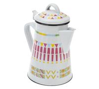 EPIGEIST Enamel Coffee Pot White Geometric Pattern Milk Pot for Home Use Stovetop Safe Practical Beverage Container for Coffee Tea and Hot Water