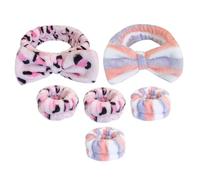 EPIGEIST Face Wash Headbands and Wristband Set 6pcs, Flannel Leopard Print and Blue-red Striped, Sweat-absorbent Spa Hairbands for Women, Makeup and Skincare Use, Soft Terry Cloth for Face Washing