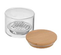 EPIGEIST Glass Bamboo Nail Dish Cups for DIY Nail Art 2 Pack Thickened Crystal Manicure Brush Washer with Stainless Steel Filter, Store Liquids and Small Items, Suitable for Beginners