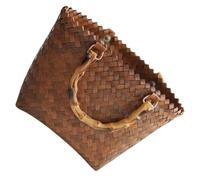 EPIGEIST Handmade Straw Woven Basket Bag Medium Retro Tote with Bamboo Handle Summer Beach Shoulder Handbag for Shopping Picnic Party Versatile Rattan Style Accessory