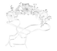 EPIGEIST Handmade White Pearl Bridal Headband Elegant Fabric Flower Hair Hoop with Ribbon for Wedding Party Photo Shoot Accessories