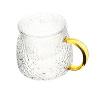 EPIGEIST Heat-Resistant Glass Tea Cup with Infuser and Lid Yellow Mushroom Design Household and Office Mug for Hot Beverages Loose Leaf Steeping Milk Coffee and Tea Drinking