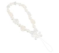 EPIGEIST Imitation Pearl Phone Strap Chain with Rose Bowknot Charm Beaded Wrist Lanyard for Women and Lightweight Decorative Phone Accessory Gift for Birthday and Festival