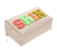 EPIGEIST Large Capacity PU Embroidered Toiletry Bag for Women Practical Cosmetic Storage Pouch with Decorative Letters Portable Makeup Organizer for Travel School Business Trips Nurses