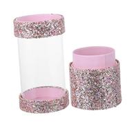 EPIGEIST Makeup Brush Holder and Cosmetic Storage Box Pink Glitter Makeup Brush Organizer Two Compartments for Vanity and Travel