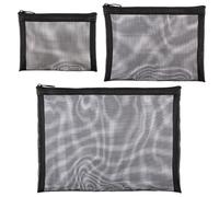 EPIGEIST Mesh Makeup Bags 3pcs Set Large Capacity Mesh Zipper Pouches Portable Cosmetic Organizer for Travel and Toiletries, Black Nylon Makeup Pouch