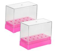 EPIGEIST Nail Drill Bit Box and Stand 2pcs Rectangular Rose Red 10-hole Organizer Case Salon Storage for Professional Manicure Tool Display and Drill Bit Holder