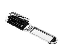 EPIGEIST Portable Small Hair Brush with Mirror, Foldable Padded Comb Compact Mini Hairbrush for Travel and Purse Use, Lightweight Silver Pocket Styling Tool for Women