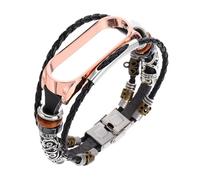 EPIGEIST Retro Vintage Metal Wristband Strap Compatible with Xiaomi DIY Replacement Bracelet with Black Leather and Rose Gold Case Unisex Elegant Watch Band for Daily Wear and Sports