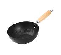 EPIGEIST Small Non Coated Flat Bottom Wok Pan with Ergonomic Heat Resistant Handle for Household Cooking Suitable for Frying Boiling Steaming Electric Stoves Traditional Chinese Style
