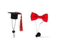 EPIGEIST Small Pet Graduation Hat and Red Tassel Bow Tie Set for Dogs and Hamsters Elastic Mini Pet Cap with Red Bowtie 3.5x7cm Costume Accessories and Celebrations
