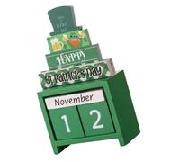 EPIGEIST St Patrick's Day Wooden Desk Calendar Decorative Perpetual Blocks Stable Wood Material Festive Table Decoration for Home Office Mantel Bookshelf
