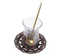 EPIGEIST Vintage Glass Coffee Cup with Saucer and Spoon Heat-Resistant Retro Style Tea Cup for Home Office Suitable for Coffee Tea Milk and Hot Drinks Ergonomic Handle Design