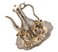 EPIGEIST Vintage Turkish Wine Decanter Set 500Ml 50Ml Metal Embossed Rose Liqueur Pitcher with Goblet Glasses and Tray, Antique Bronze Six-Piece Barware for Home Party and Wedding