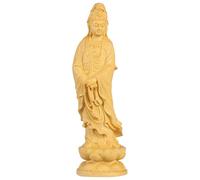 EPIGEIST Yellow Boxwood Guanyin Tabletop Ornament Small Wooden Sculpture Crafts for Home and Office Decor Buddhism Theme Buddha Statue with Sacred Mercy Goddess Symbol Elegant Feng Shui